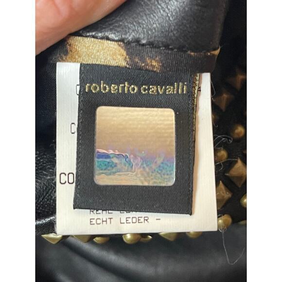 Roberto Cavalli Brown Leather With Gold Studs Straight Skirt Women's Size 42/6 - Picture 4 of 6